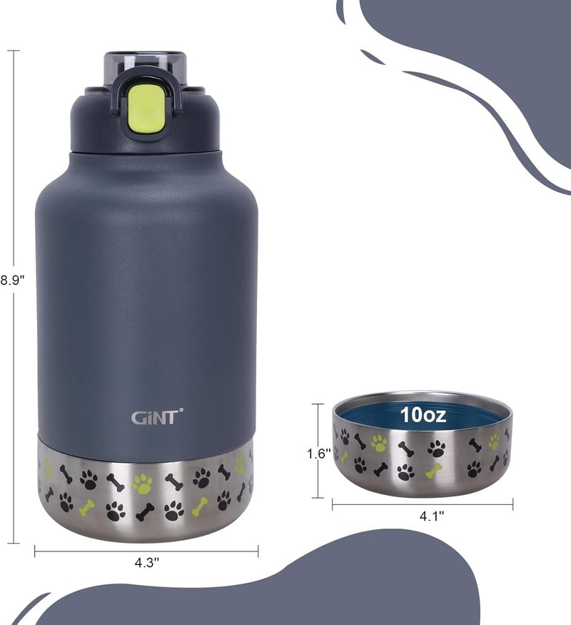 GiNT 37oz Insulated Stainless Steel Dog & Human Water Bottle | Leakproof Travel Dispenser with Detachable 10oz Bowl, 24H Cold/12H Hot, Carrying Case for Walking, Hiking, Camping & Outdoor Travel - Image 3
